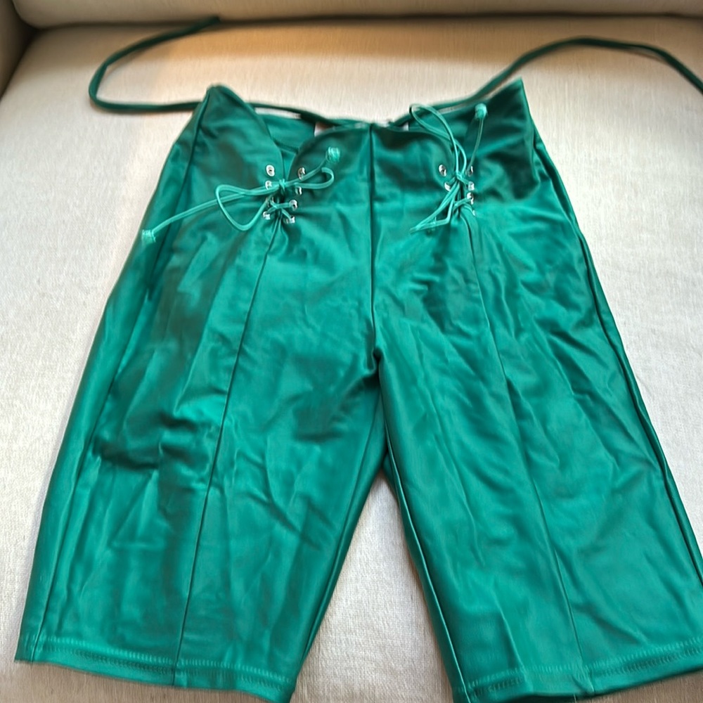Women's Green Lace-Up Swim Shorts
